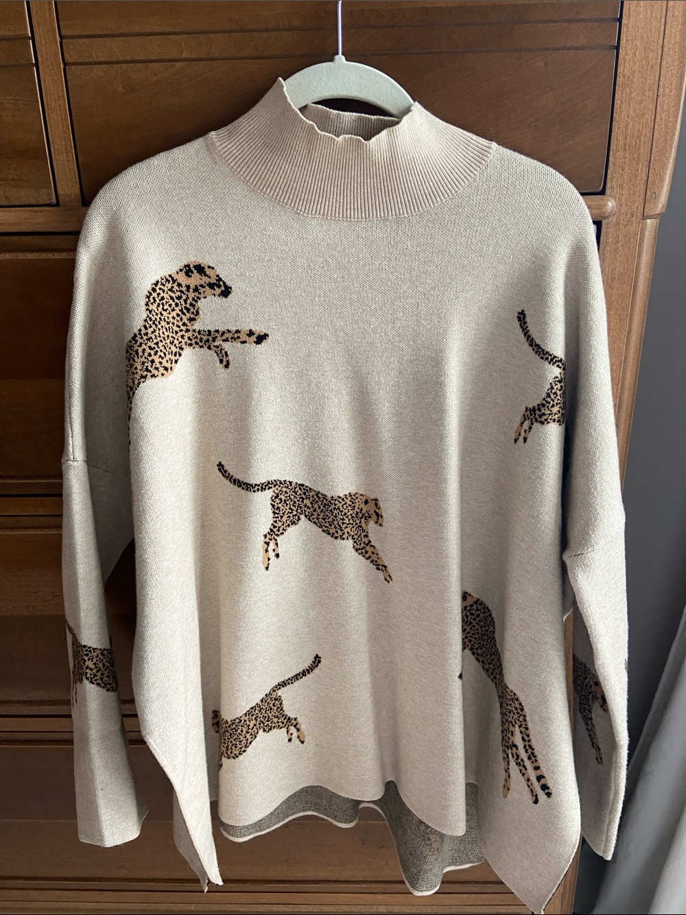 entro Beige Leopard-Print Cowlneck Sweater